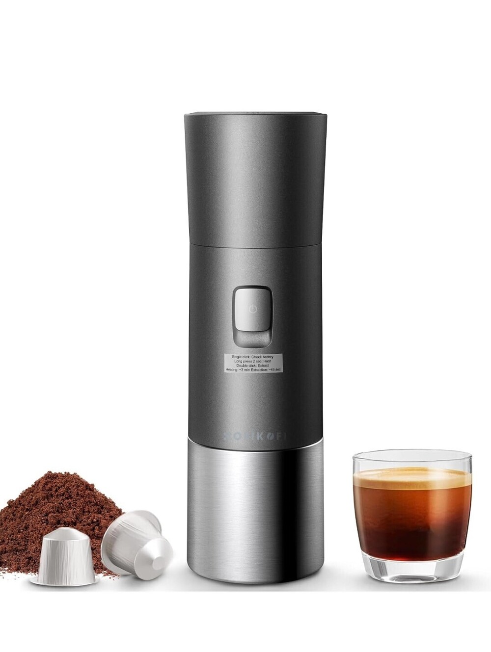 KOFIKOFI Portable Electric Espresso Machine 20 Bar Gun Gray